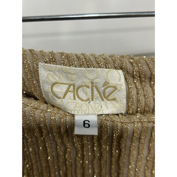 Cache Pencil Maxi Skirt Metallic Ribbed Size 6 Flat Front Elegant Evening Wear - Picture 5 of 9